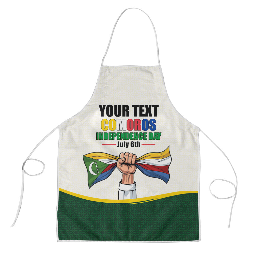 Personalized Comoros Independence Day Apron July 6th National Pride Flag Graphic With Heritage Emblem