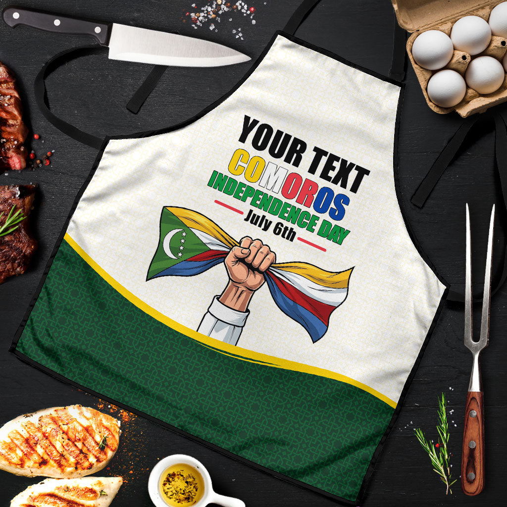 Personalized Comoros Independence Day Apron July 6th National Pride Flag Graphic With Heritage Emblem