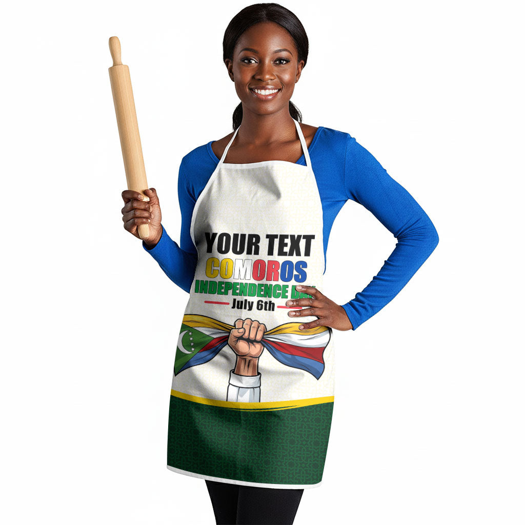 Personalized Comoros Independence Day Apron July 6th National Pride Flag Graphic With Heritage Emblem