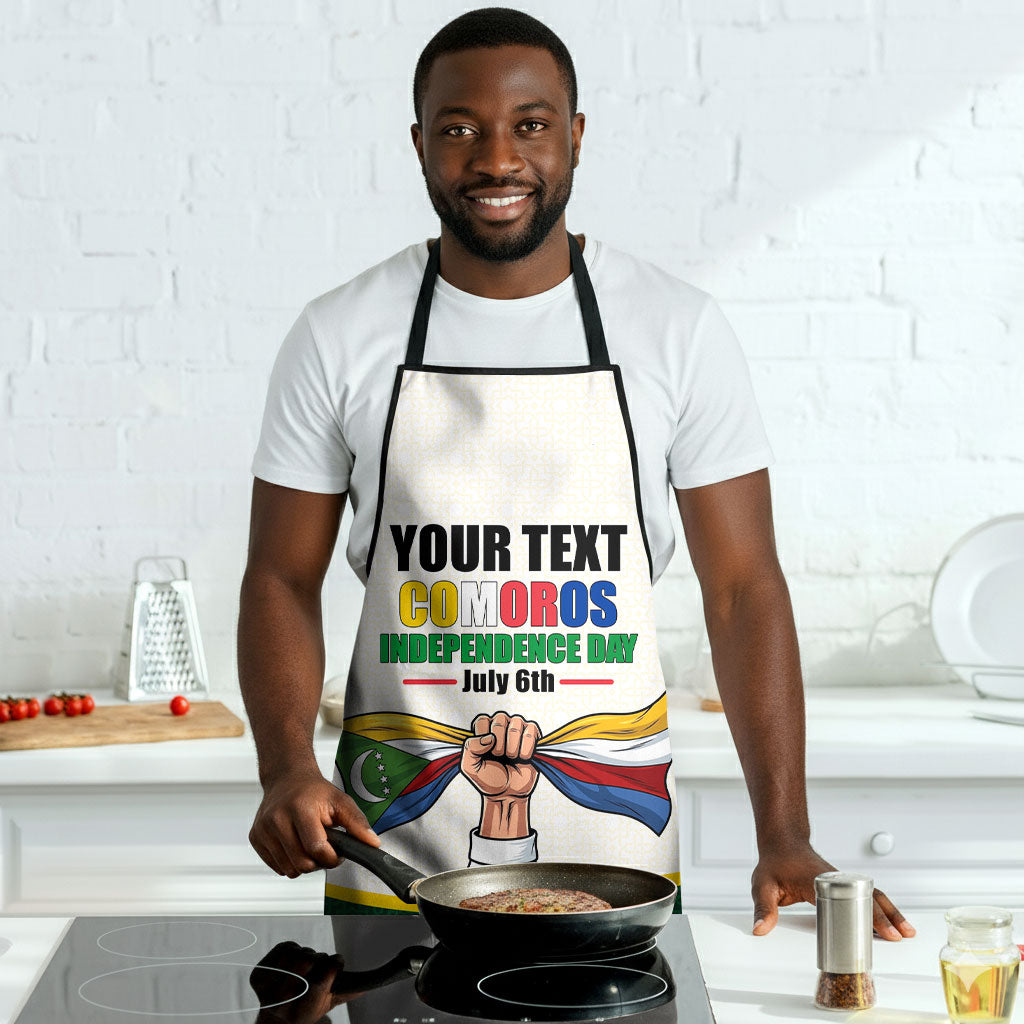 Personalized Comoros Independence Day Apron July 6th National Pride Flag Graphic With Heritage Emblem