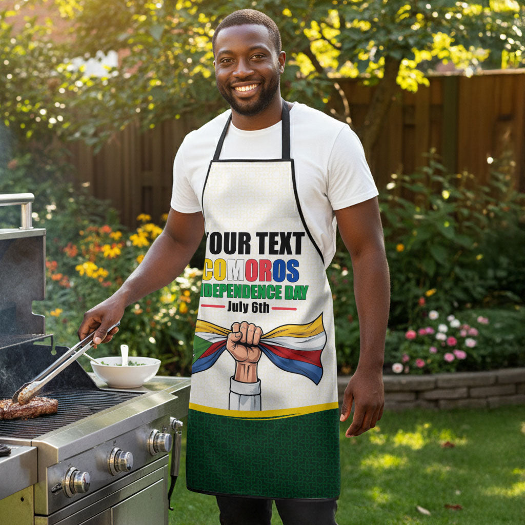 Personalized Comoros Independence Day Apron July 6th National Pride Flag Graphic With Heritage Emblem