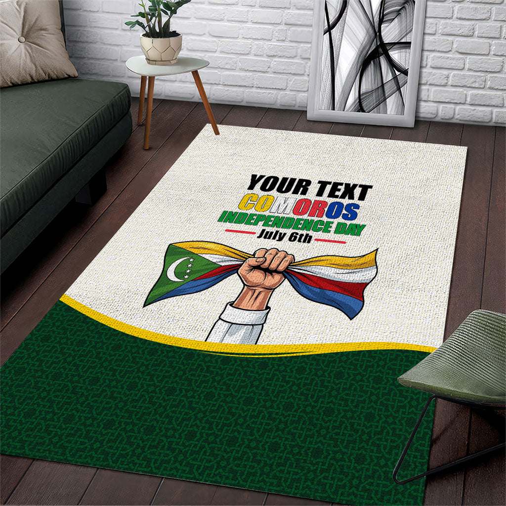 Personalized Comoros Independence Day Area Rug July 6th National Pride Flag Graphic With Heritage Emblem