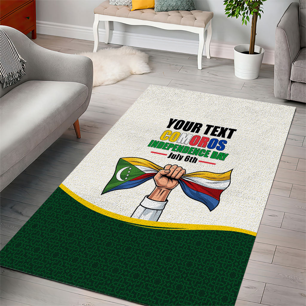 Personalized Comoros Independence Day Area Rug July 6th National Pride Flag Graphic With Heritage Emblem