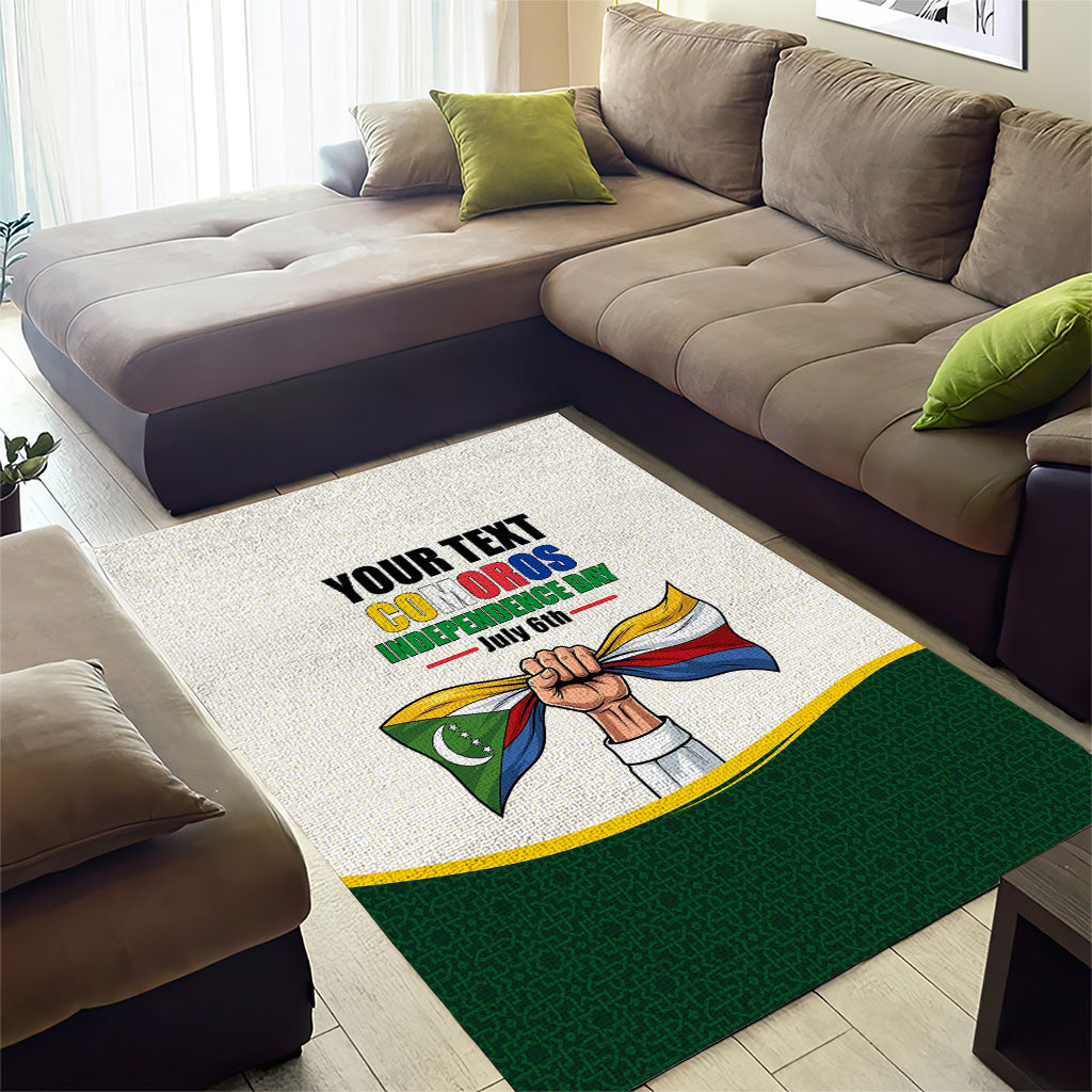 Personalized Comoros Independence Day Area Rug July 6th National Pride Flag Graphic With Heritage Emblem