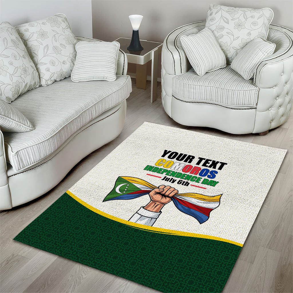Personalized Comoros Independence Day Area Rug July 6th National Pride Flag Graphic With Heritage Emblem