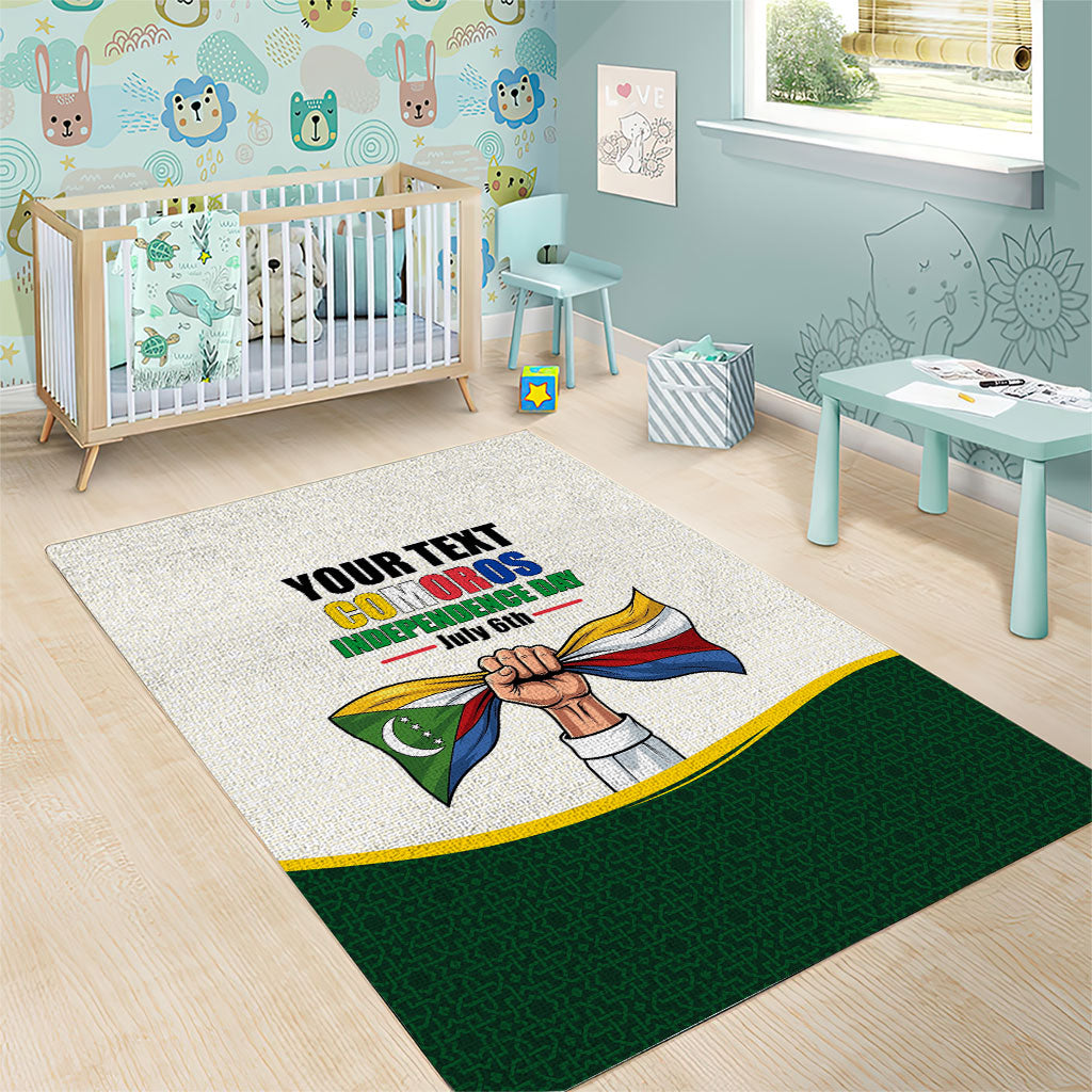 Personalized Comoros Independence Day Area Rug July 6th National Pride Flag Graphic With Heritage Emblem
