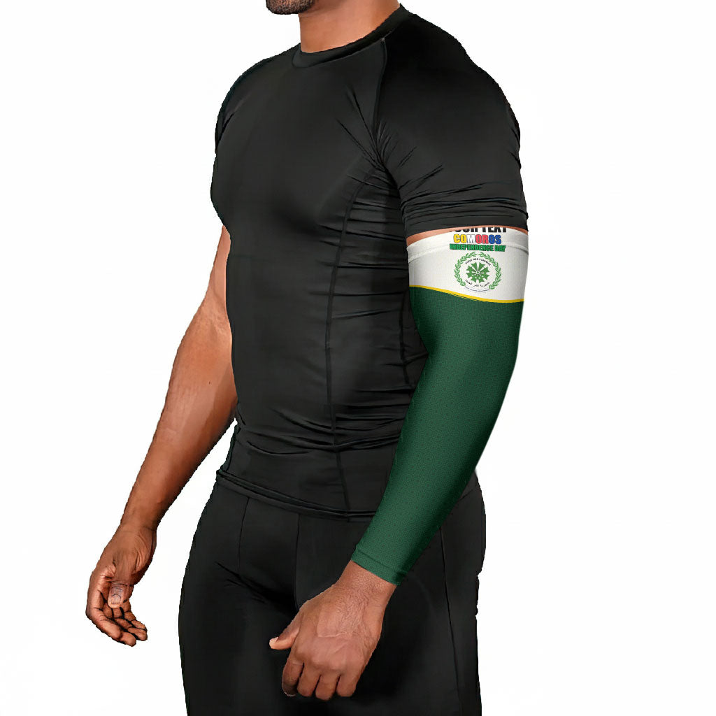 Personalized Comoros Independence Day Arm Sleeves July 6th National Pride Flag Graphic With Heritage Emblem