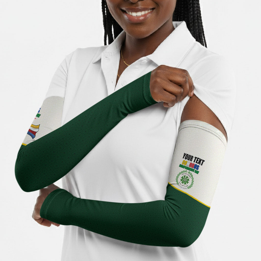 Personalized Comoros Independence Day Arm Sleeves July 6th National Pride Flag Graphic With Heritage Emblem