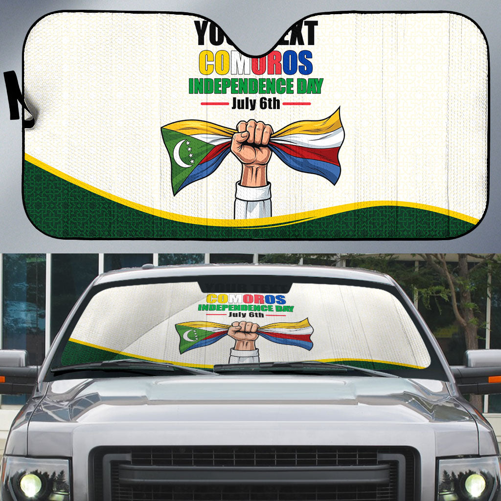 Personalized Comoros Independence Day Auto Sun Shade July 6th National Pride Flag Graphic With Heritage Emblem