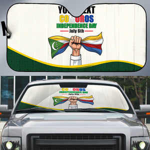 Personalized Comoros Independence Day Auto Sun Shade July 6th National Pride Flag Graphic With Heritage Emblem