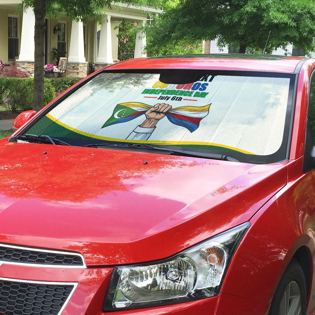 Personalized Comoros Independence Day Auto Sun Shade July 6th National Pride Flag Graphic With Heritage Emblem