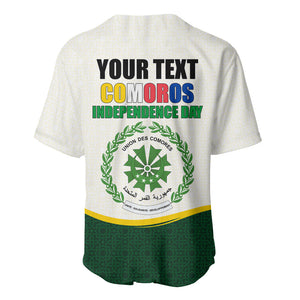 Personalized Comoros Independence Day Baseball Jersey July 6th National Pride Flag Graphic With Heritage Emblem