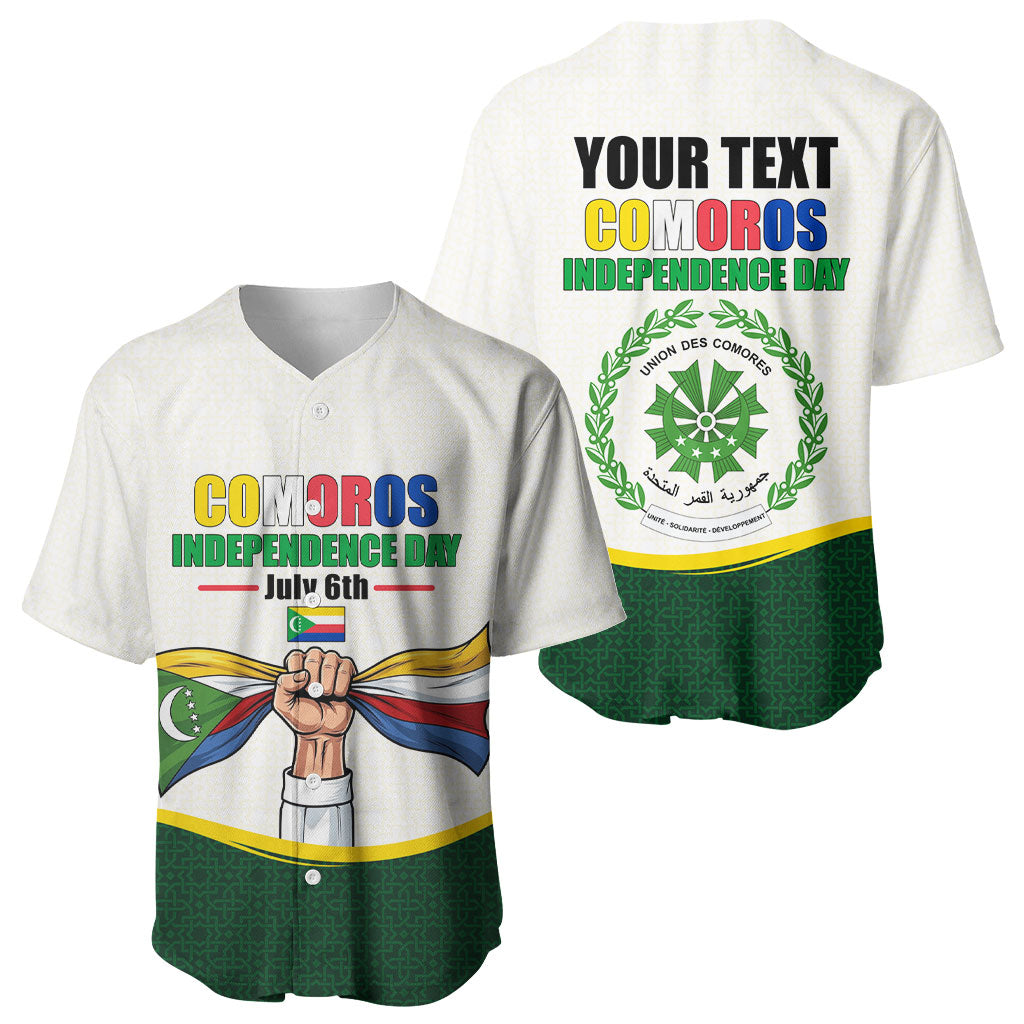 Personalized Comoros Independence Day Baseball Jersey July 6th National Pride Flag Graphic With Heritage Emblem