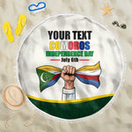 Personalized Comoros Independence Day Beach Blanket July 6th National Pride Flag Graphic With Heritage Emblem