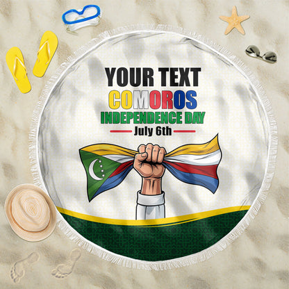 Personalized Comoros Independence Day Beach Blanket July 6th National Pride Flag Graphic With Heritage Emblem