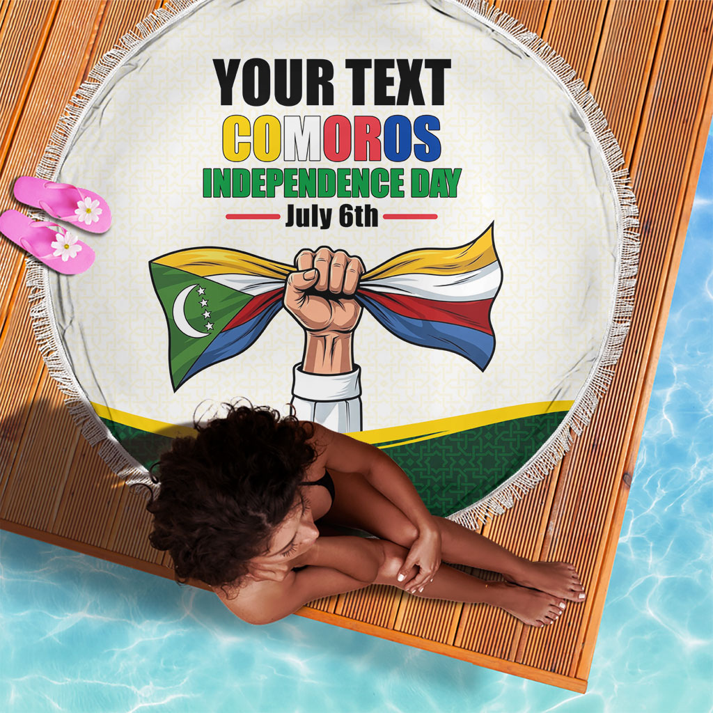 Personalized Comoros Independence Day Beach Blanket July 6th National Pride Flag Graphic With Heritage Emblem