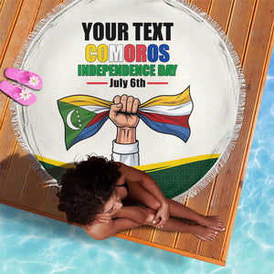 Personalized Comoros Independence Day Beach Blanket July 6th National Pride Flag Graphic With Heritage Emblem
