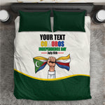 Personalized Comoros Independence Day Bedding Set July 6th National Pride Flag Graphic With Heritage Emblem