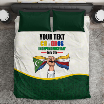 Personalized Comoros Independence Day Bedding Set July 6th National Pride Flag Graphic With Heritage Emblem