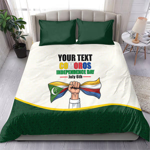 Personalized Comoros Independence Day Bedding Set July 6th National Pride Flag Graphic With Heritage Emblem