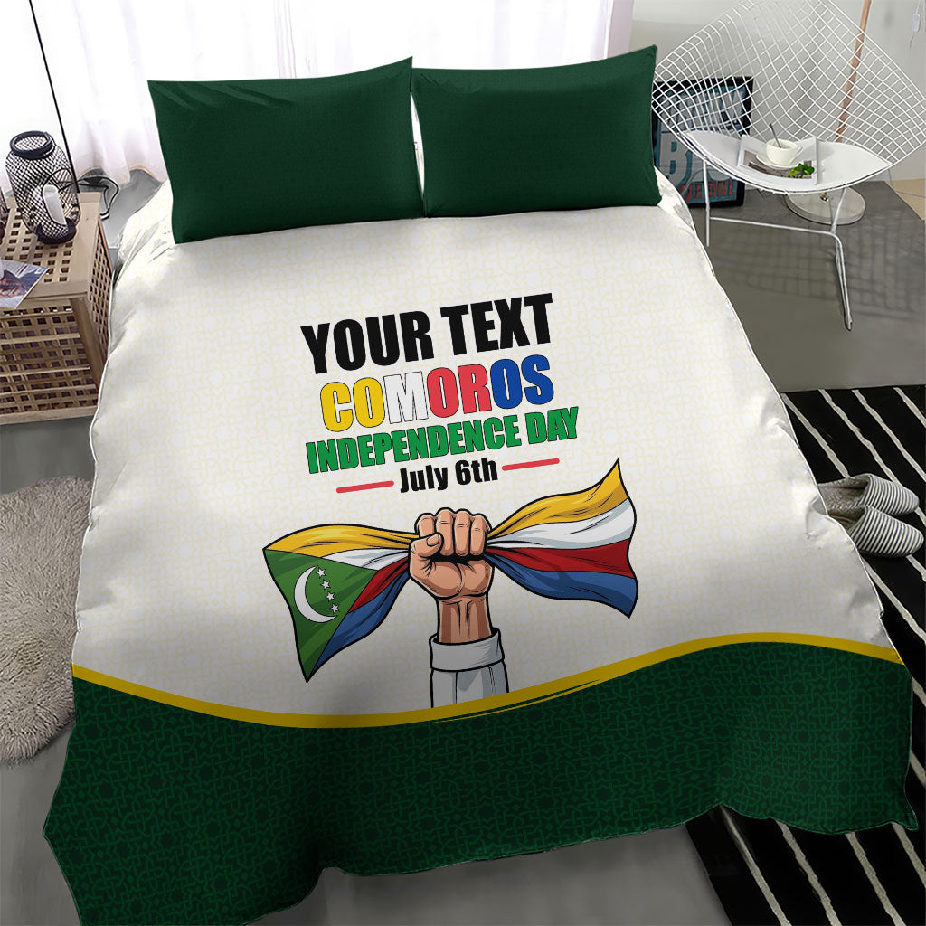 Personalized Comoros Independence Day Bedding Set July 6th National Pride Flag Graphic With Heritage Emblem