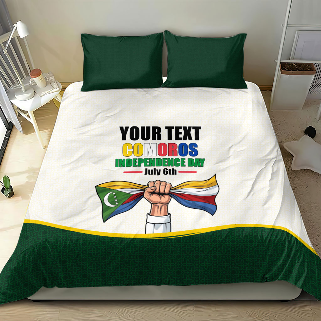 Personalized Comoros Independence Day Bedding Set July 6th National Pride Flag Graphic With Heritage Emblem