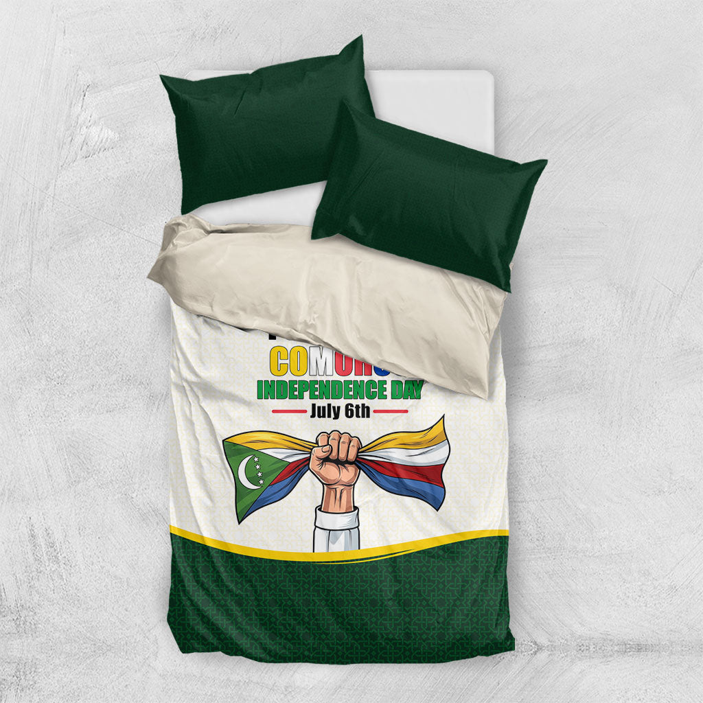 Personalized Comoros Independence Day Bedding Set July 6th National Pride Flag Graphic With Heritage Emblem