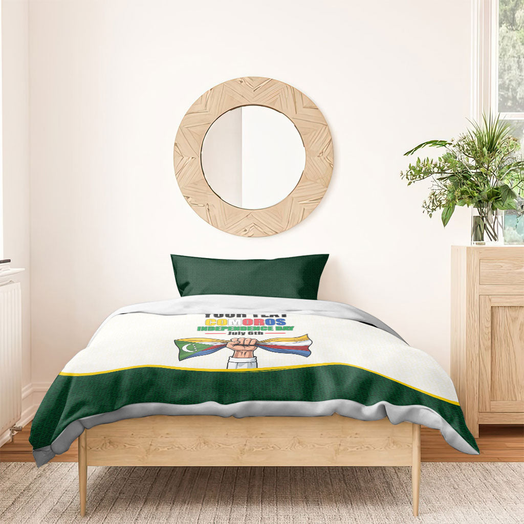 Personalized Comoros Independence Day Bedding Set July 6th National Pride Flag Graphic With Heritage Emblem