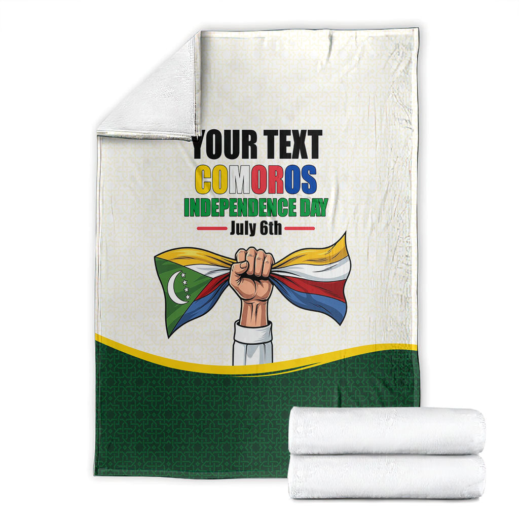 Personalized Comoros Independence Day Blanket July 6th National Pride Flag Graphic With Heritage Emblem