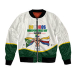 Personalized Comoros Independence Day Bomber Jacket July 6th National Pride Flag Graphic With Heritage Emblem