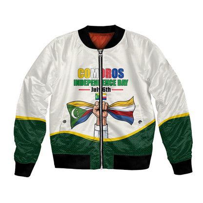 Personalized Comoros Independence Day Bomber Jacket July 6th National Pride Flag Graphic With Heritage Emblem