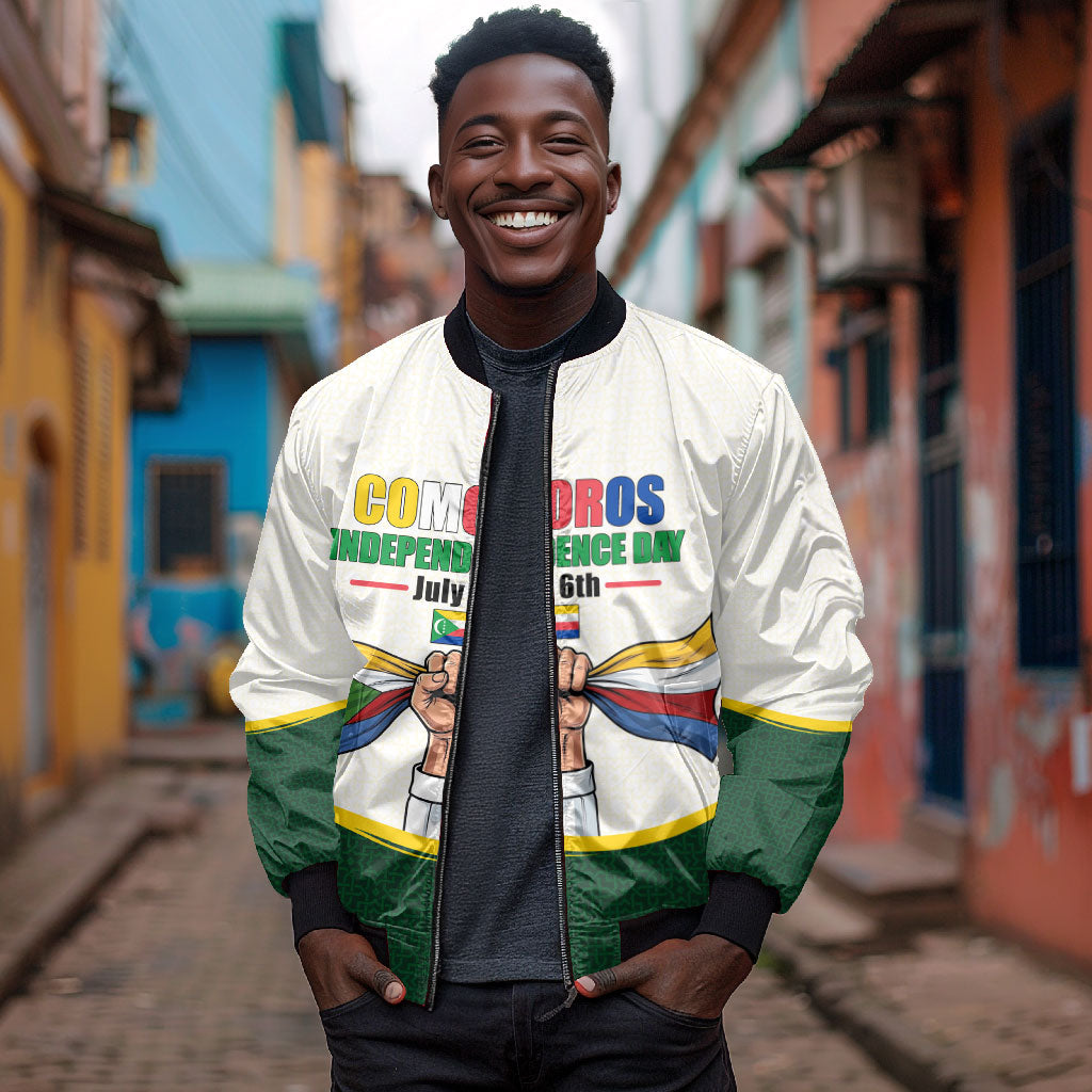 Personalized Comoros Independence Day Bomber Jacket July 6th National Pride Flag Graphic With Heritage Emblem