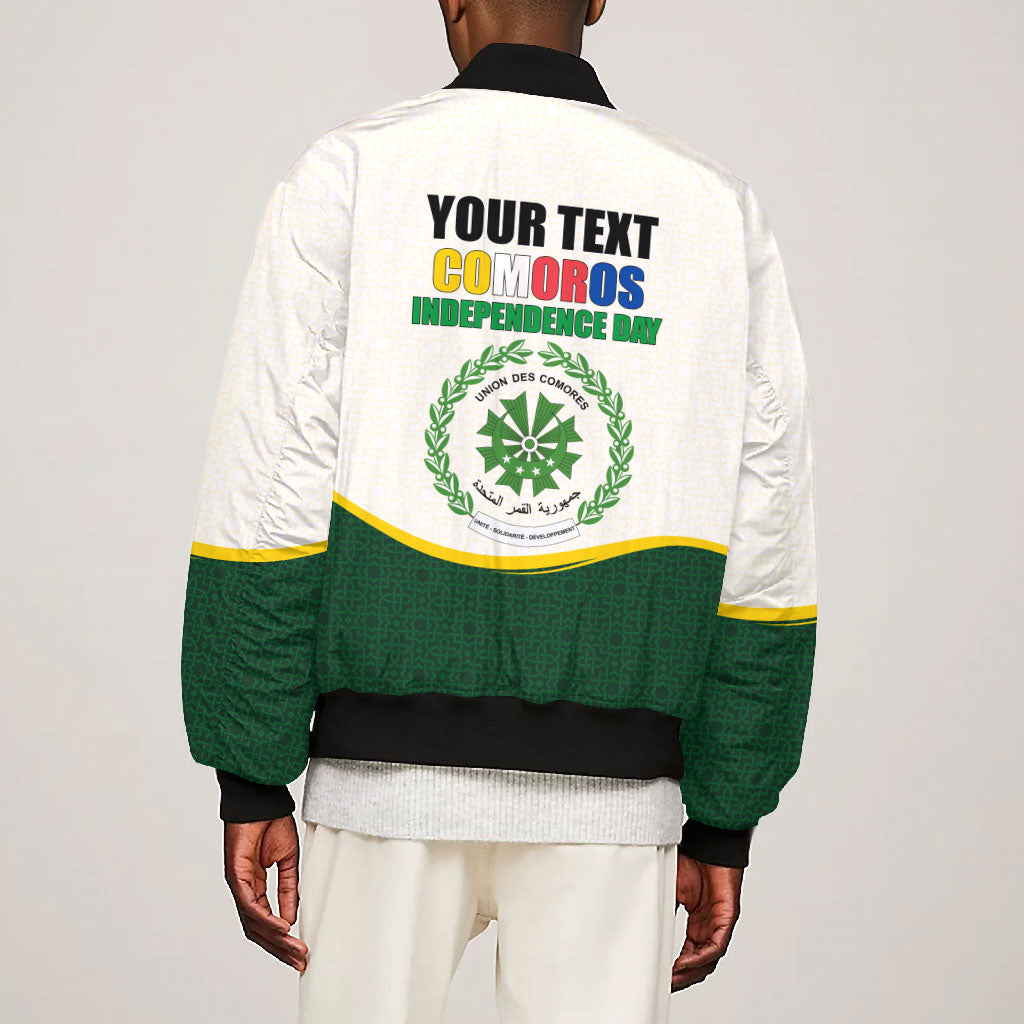 Personalized Comoros Independence Day Bomber Jacket July 6th National Pride Flag Graphic With Heritage Emblem