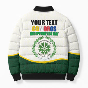 Personalized Comoros Independence Day Bomber Puffer Jacket July 6th National Pride Flag Graphic With Heritage Emblem