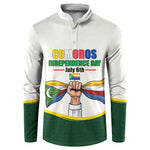 Personalized Comoros Independence Day Button Sweatshirt July 6th National Pride Flag Graphic With Heritage Emblem