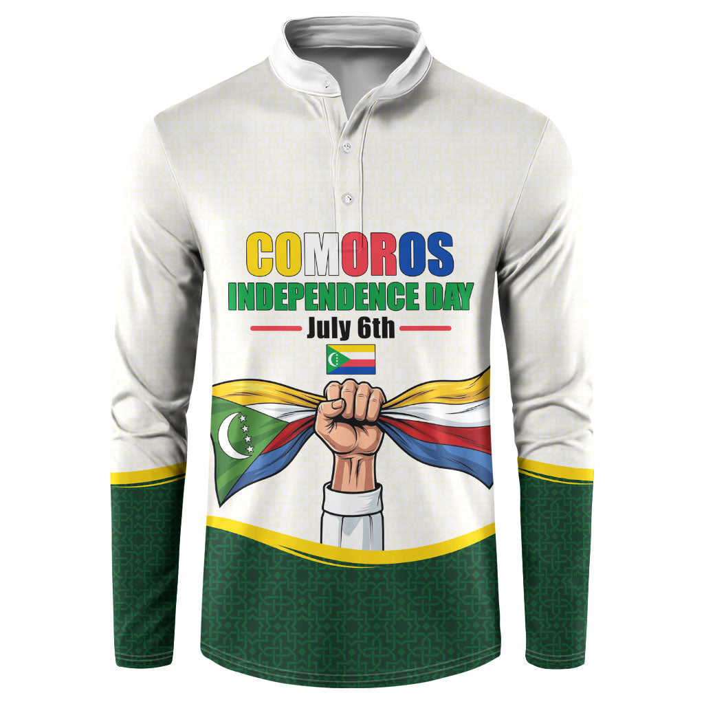 Personalized Comoros Independence Day Button Sweatshirt July 6th National Pride Flag Graphic With Heritage Emblem