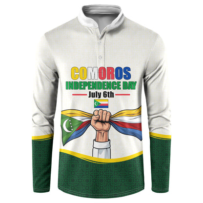 Personalized Comoros Independence Day Button Sweatshirt July 6th National Pride Flag Graphic With Heritage Emblem