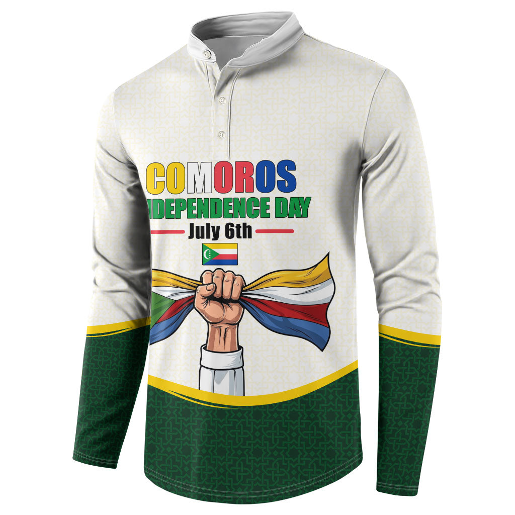 Personalized Comoros Independence Day Button Sweatshirt July 6th National Pride Flag Graphic With Heritage Emblem