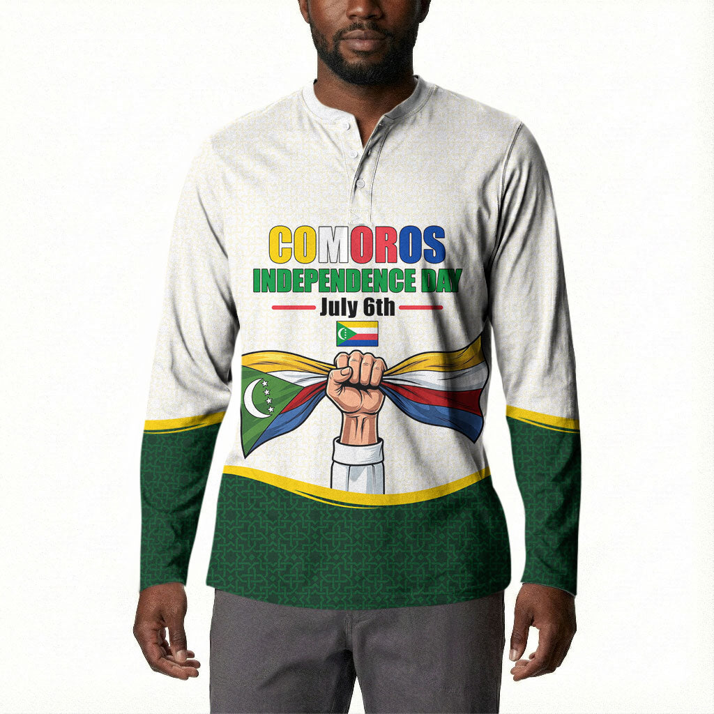 Personalized Comoros Independence Day Button Sweatshirt July 6th National Pride Flag Graphic With Heritage Emblem