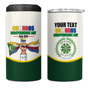 Personalized Comoros Independence Day 4 in 1 Can Cooler Tumbler July 6th National Pride Flag Graphic With Heritage Emblem