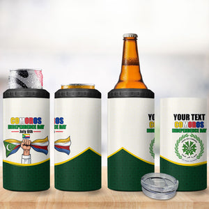 Personalized Comoros Independence Day 4 in 1 Can Cooler Tumbler July 6th National Pride Flag Graphic With Heritage Emblem