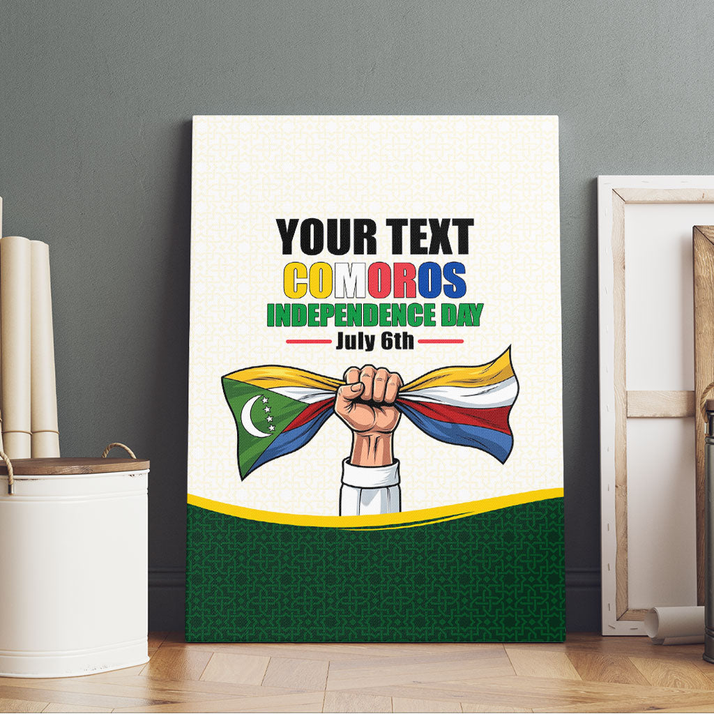 Personalized Comoros Independence Day Canvas Wall Art July 6th National Pride Flag Graphic With Heritage Emblem