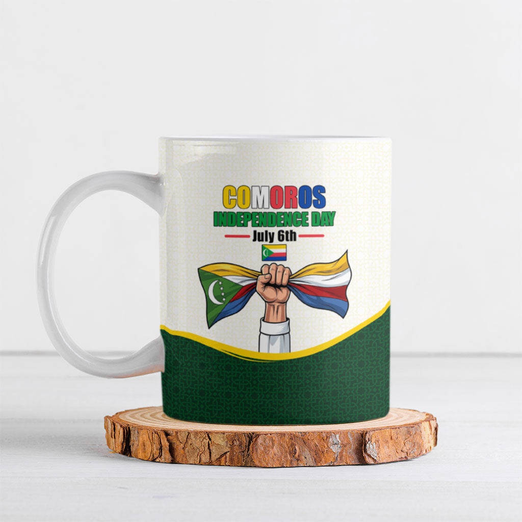 Personalized Comoros Independence Day Ceramic Mug July 6th National Pride Flag Graphic With Heritage Emblem