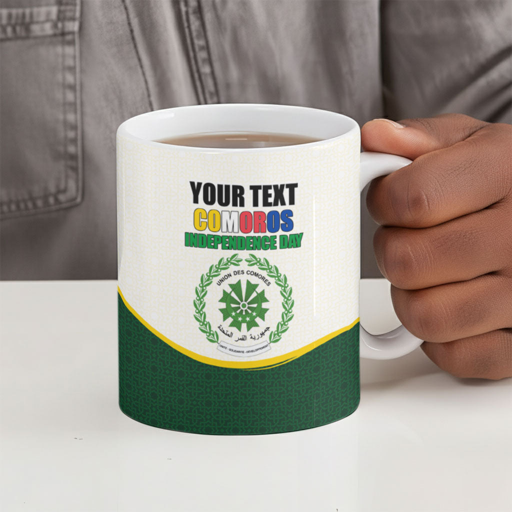Personalized Comoros Independence Day Ceramic Mug July 6th National Pride Flag Graphic With Heritage Emblem