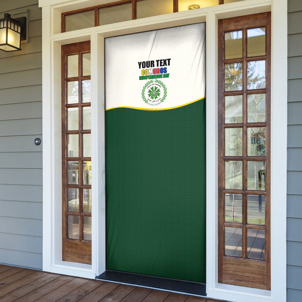Personalized Comoros Independence Day Door Cover July 6th National Pride Flag Graphic With Heritage Emblem