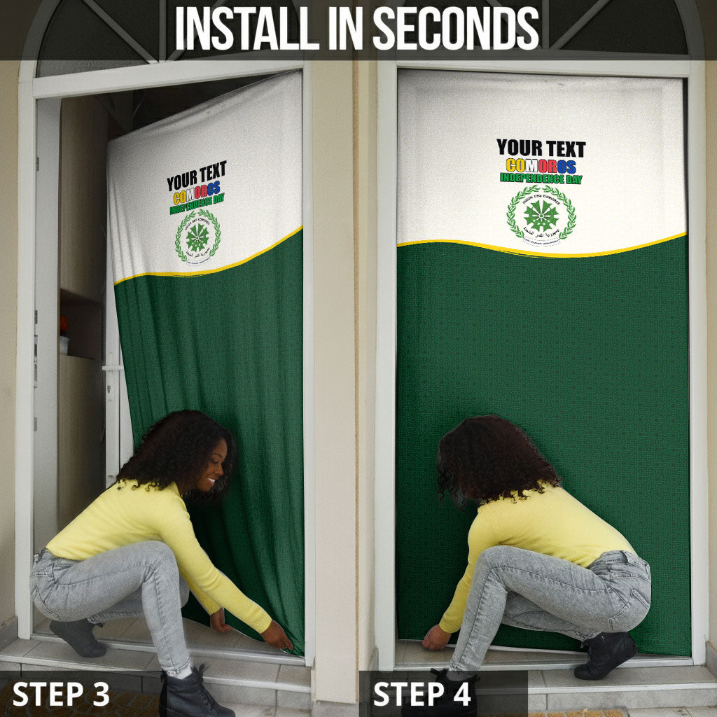 Personalized Comoros Independence Day Door Cover July 6th National Pride Flag Graphic With Heritage Emblem
