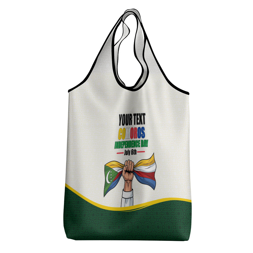 Personalized Comoros Independence Day Grocery Bag July 6th National Pride Flag Graphic With Heritage Emblem