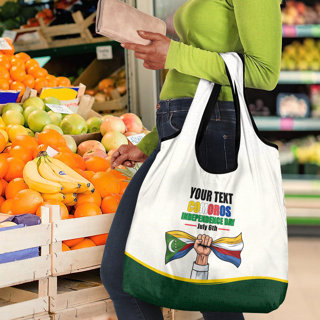 Personalized Comoros Independence Day Grocery Bag July 6th National Pride Flag Graphic With Heritage Emblem