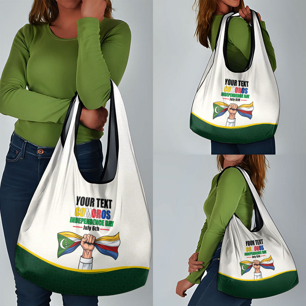 Personalized Comoros Independence Day Grocery Bag July 6th National Pride Flag Graphic With Heritage Emblem