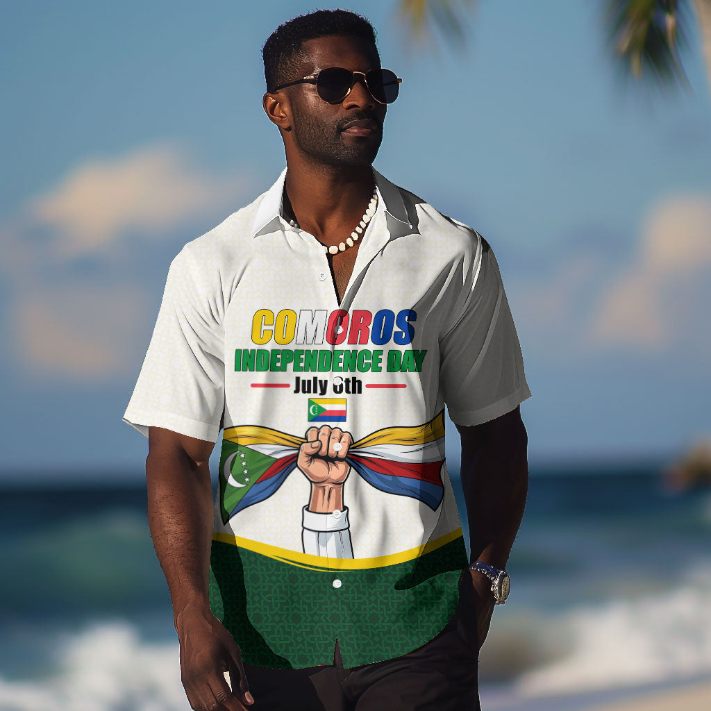 Personalized Comoros Independence Day Hawaiian Shirt July 6th National Pride Flag Graphic With Heritage Emblem